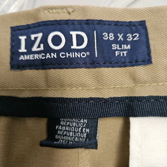 Izod Pants Mens 38x32 American Chino Slim Fit Smooth Touch Cotton Flat Front - Picture 7 of 11